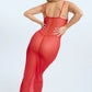 Sheer Mesh Stretch Maxi Dress Blush The Mesh Red - STREET STYLE