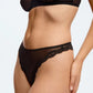 Sheer Lace Trim High Leg Thong Blush Lotus Black - STREET STYLE