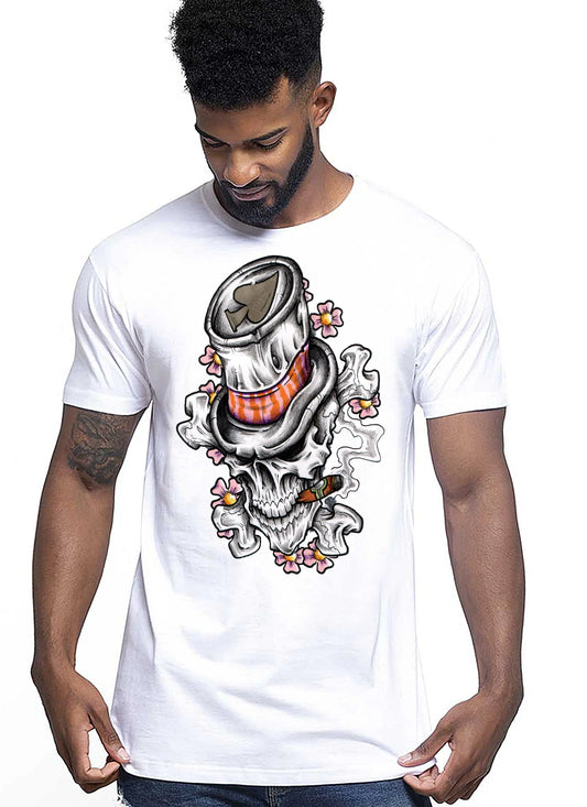 Skull Cigar Sigaretta Asso Tattoo 9003 T-shirt Urban Men Uomo 100% Cotone Pettinato JK STREET STYLE