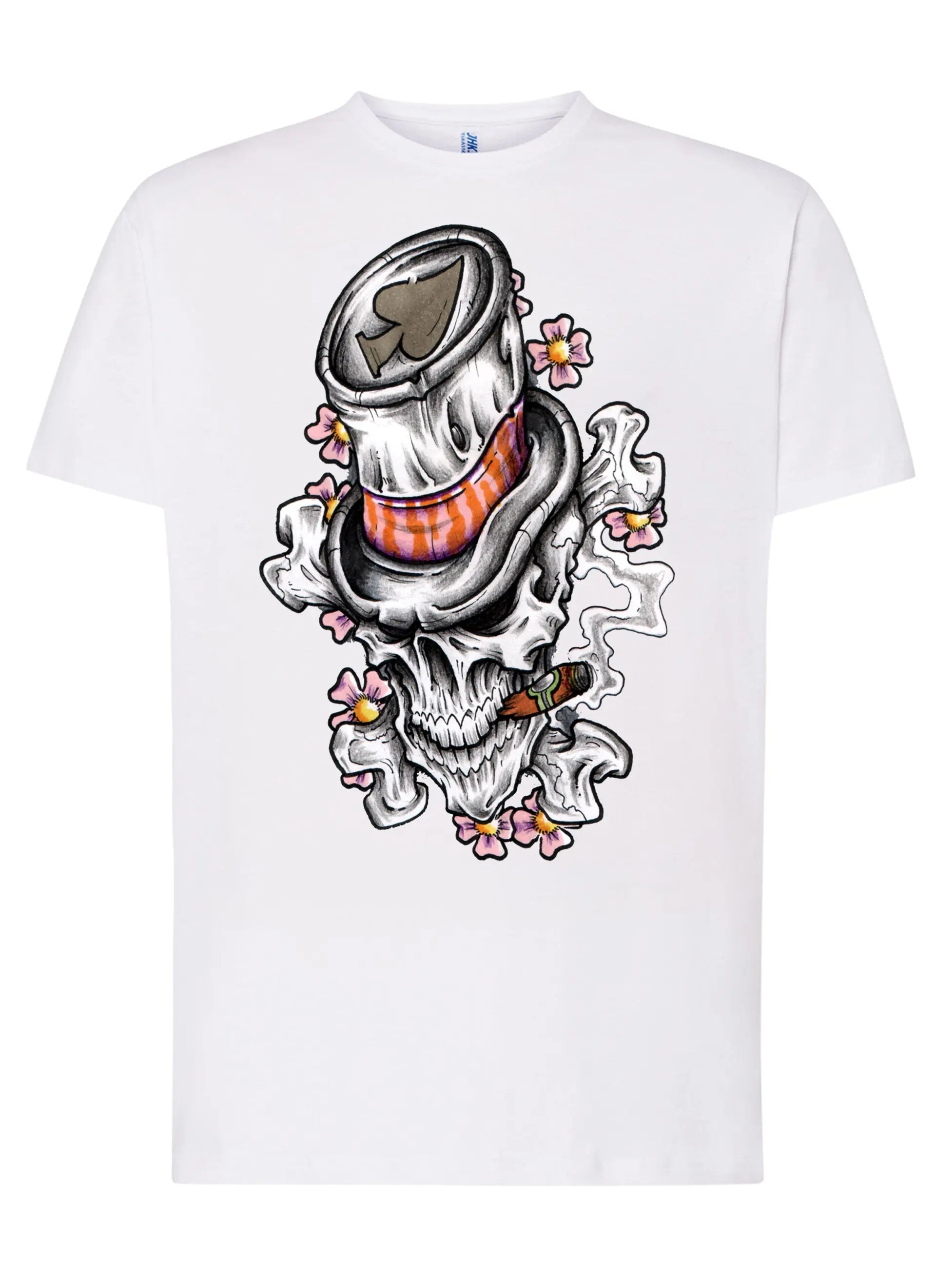 Skull Cigar Sigaretta Asso Tattoo 9003 T-shirt Urban Men Uomo 100% Cotone Pettinato JK STREET STYLE