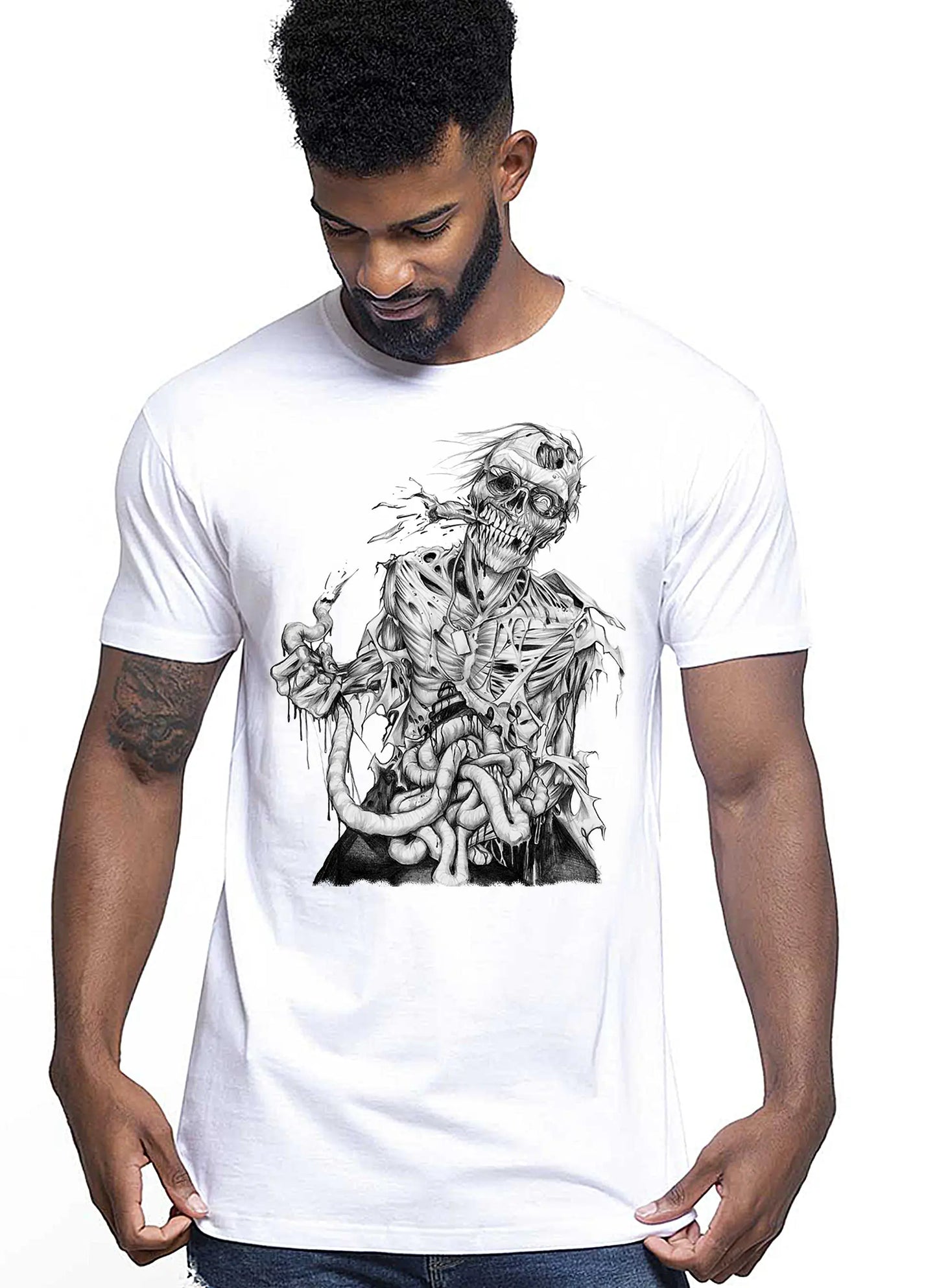 Skull Zombi Silizzato Tattoo 9012 T-shirt Urban Men Uomo 100% Cotone Pettinato JK STREET STYLE