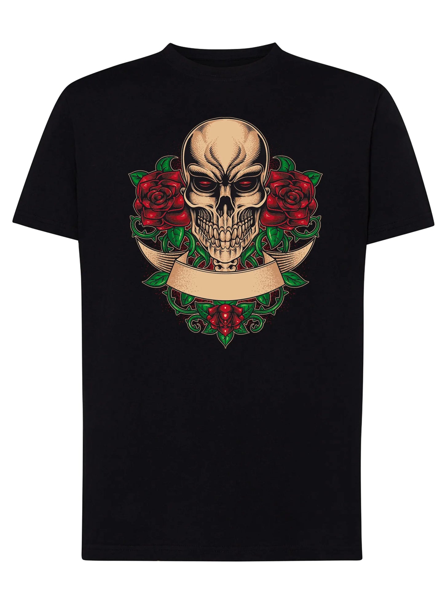 Skull and Roses Skull Motor Tattoo 9051 T-shirt Urban Men Uomo 100% Cotone Pettinato JK STREET STYLE