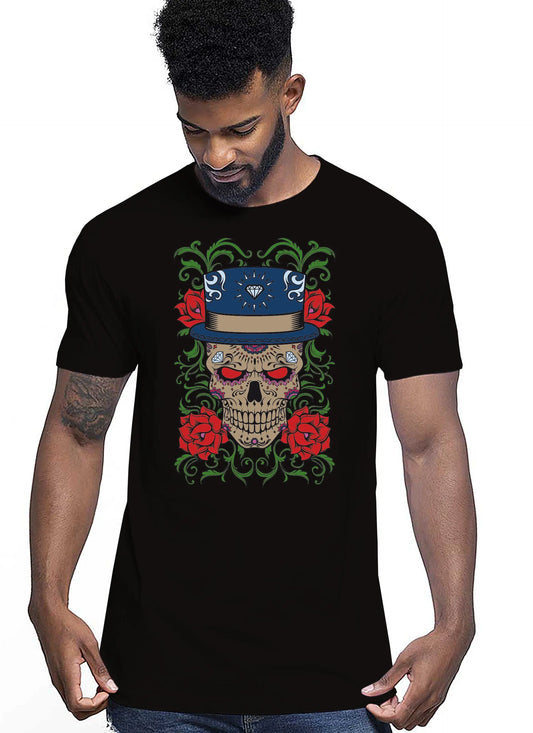 Sugarskull Skull Motor Tattoo 9055 T-shirt Urban Men Uomo 100% Cotone Pettinato JK STREET STYLE