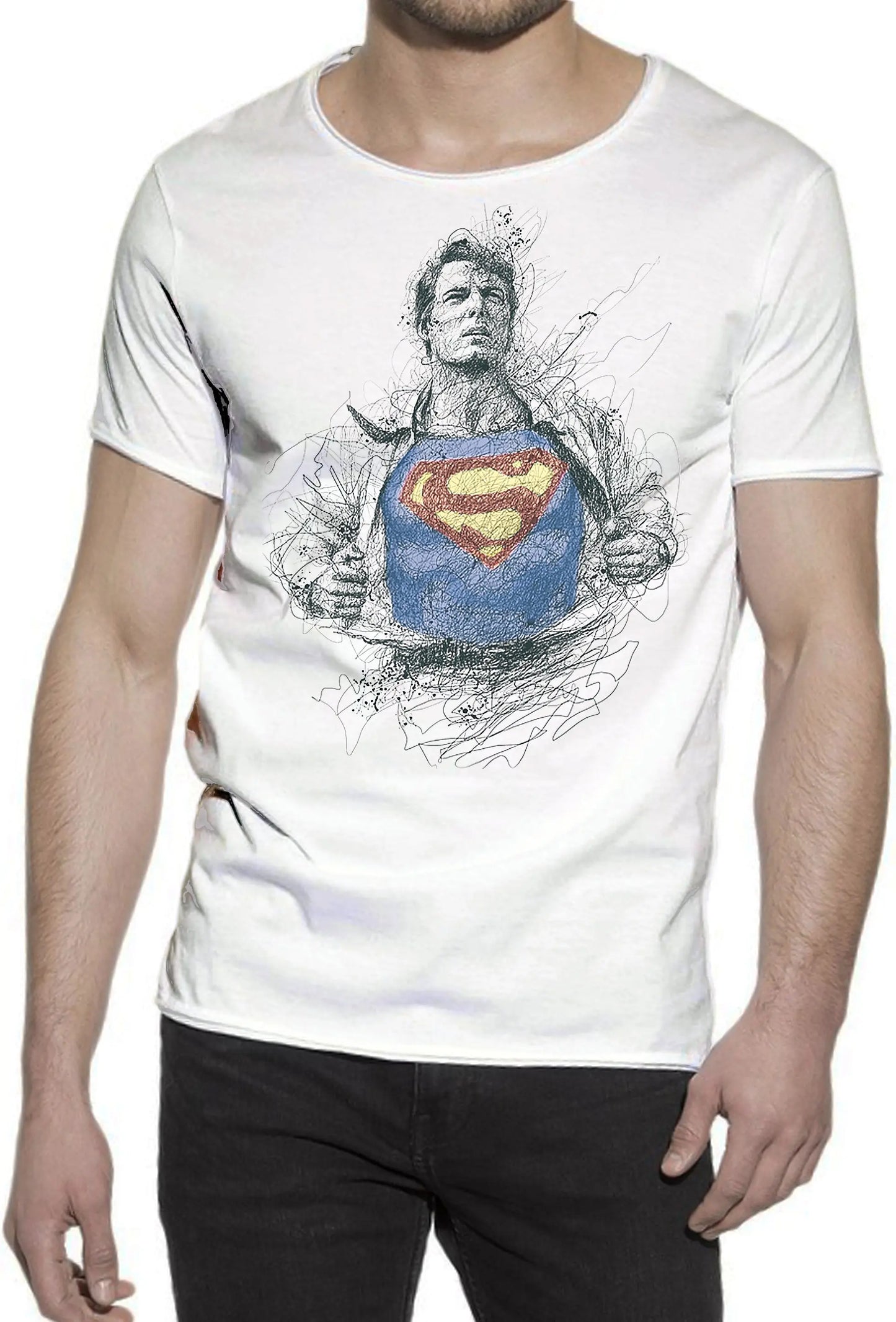 Superman Artistico Stilizzato Super Eroi  18-43 T-shirt Urban Slub Men Uomo 100% Cotone Fiammato JK STREET STYLE