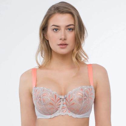 Sheer Mesh Embroidered Balconette Bra Sweet - STREET STYLE