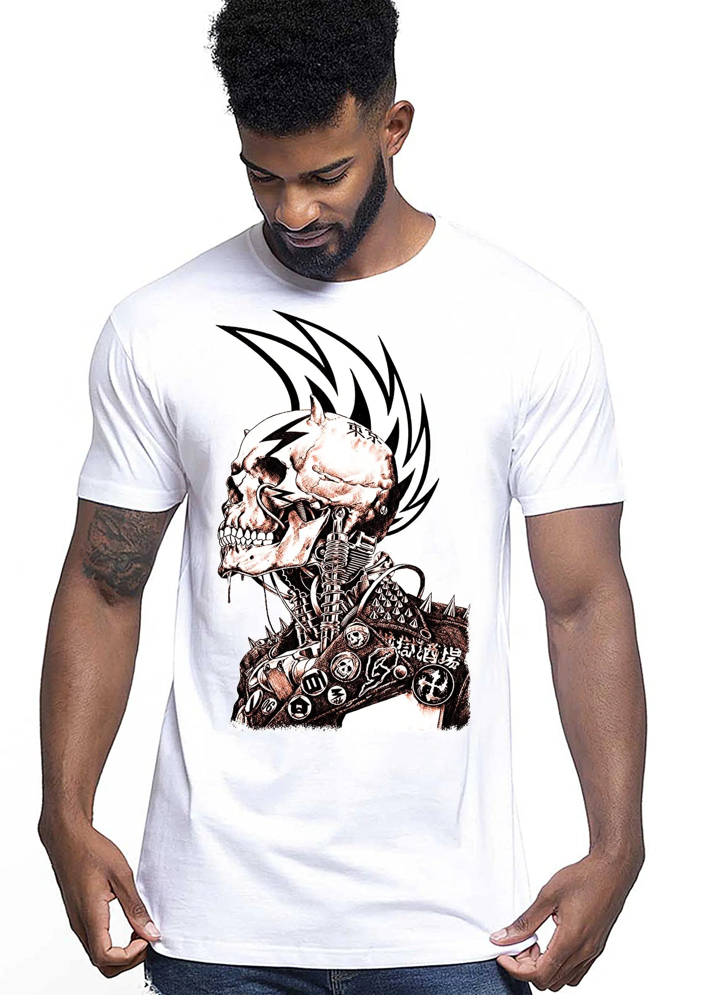 Tattoo Punk Skull Zombi Tattoo 9026 T-shirt Urban Men Uomo 100% Cotone Pettinato JK STREET STYLE