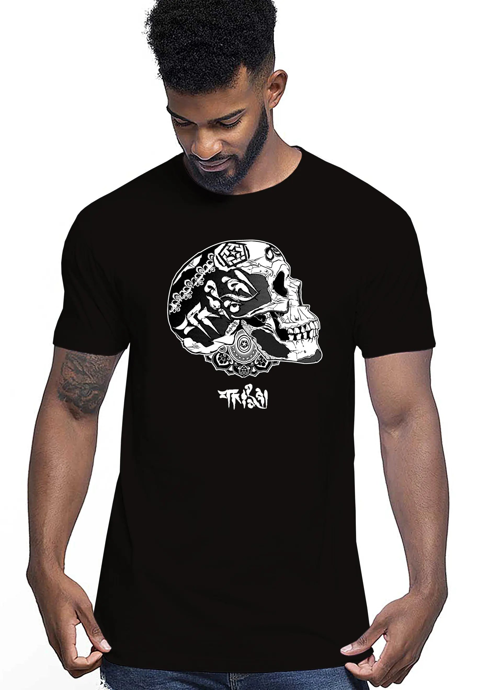 Tattoo Tribal Skull Zombi Tattoo 9031 T-shirt Urban Men Uomo 100% Cotone Pettinato JK STREET STYLE