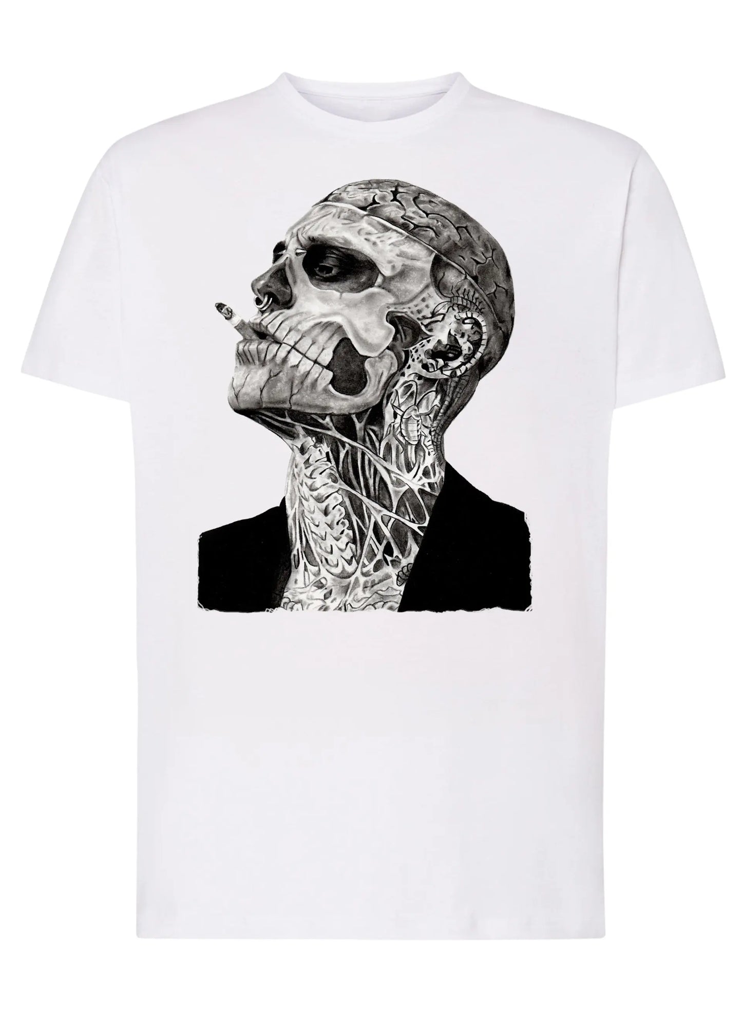 Tattoo Uman Men Cigar Skull Zombi Tattoo 9024 T-shirt Urban Men Uomo 100% Cotone Pettinato JK STREET STYLE