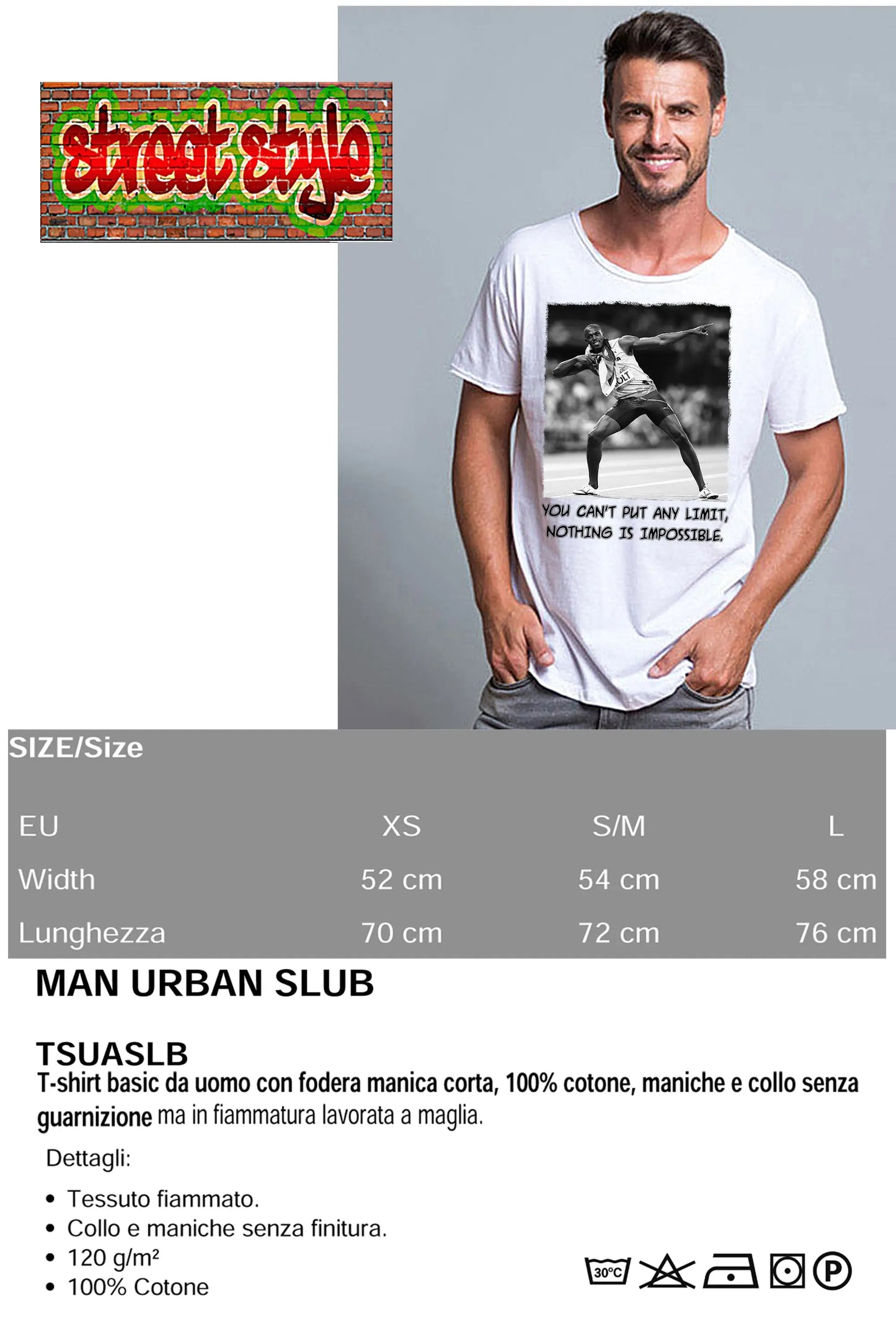 The Legend Bolt You Can't Limit Sportivo Soggetto 18-90 T-shirt Urban Slub Men Uomo 100% Cotone Fiammato BS STREET STYLE