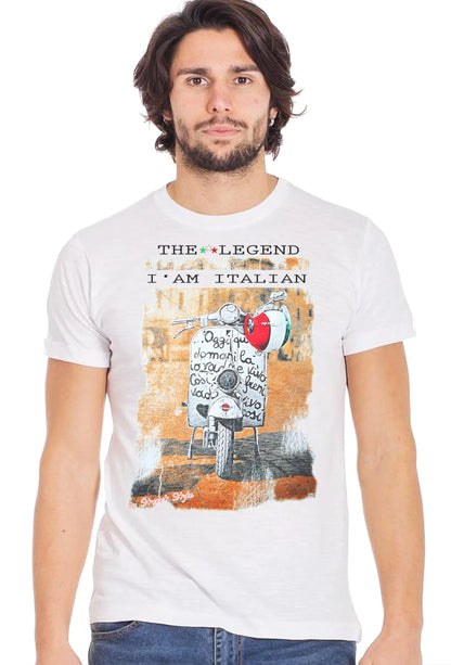 The Legend I'am Italian Vespa Artistico 10001 Urban Slub Men Uomo 100% Cotone Fiammato BS STREET STYLE