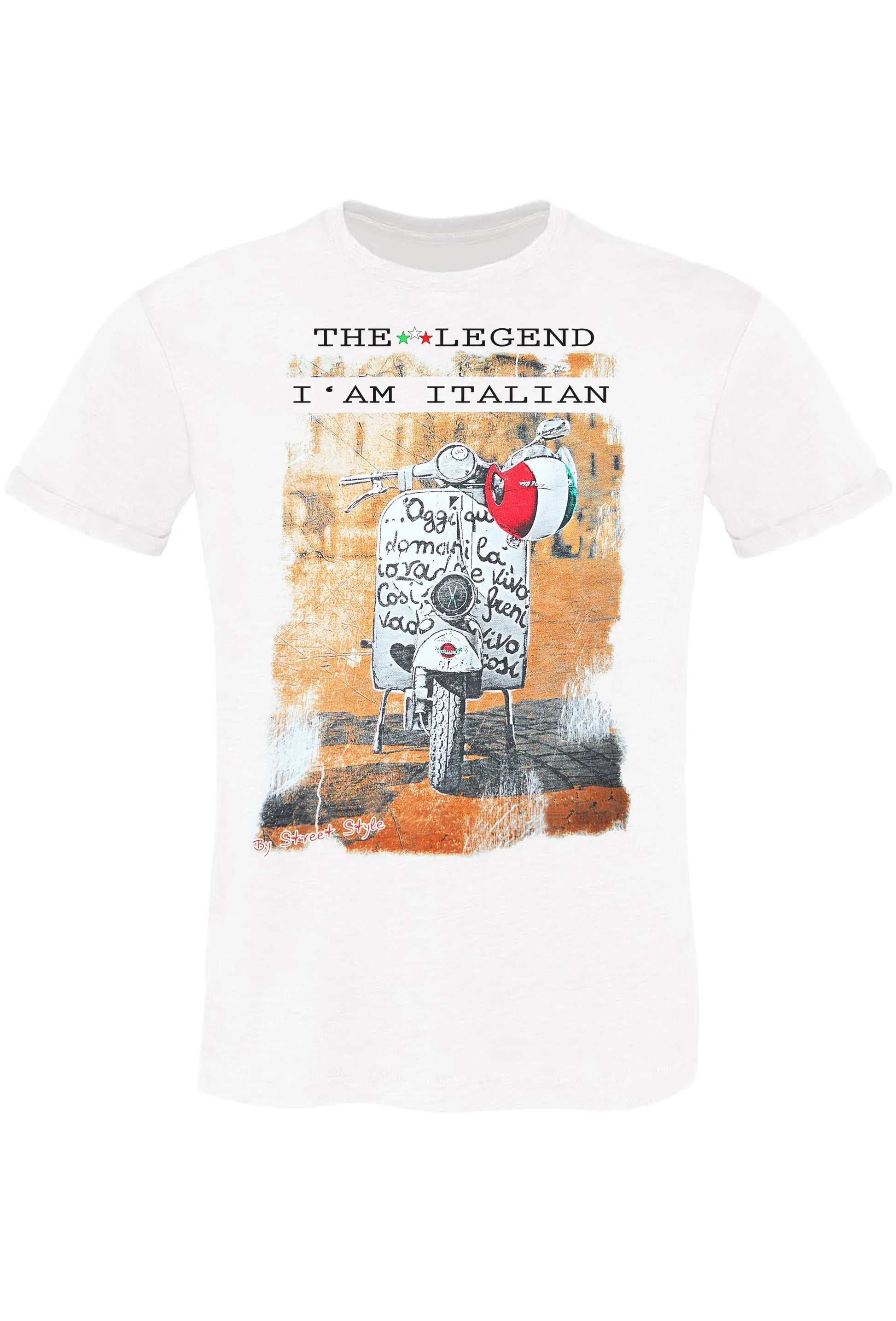 The Legend I'am Italian Vespa Artistico 10001 Urban Slub Men Uomo 100% Cotone Fiammato BS STREET STYLE