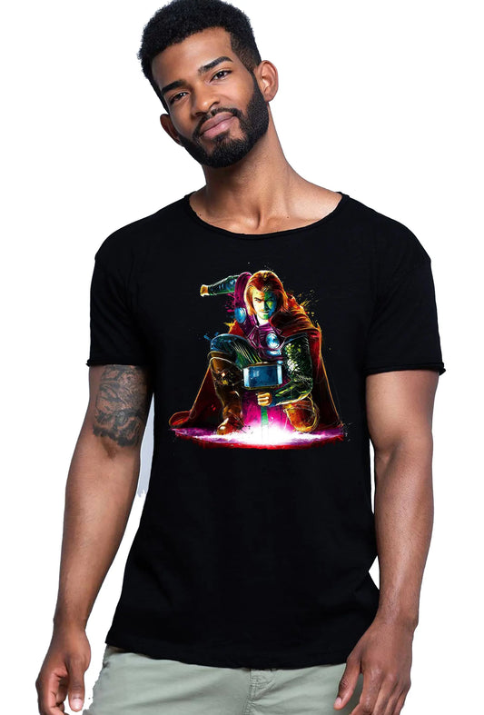 Thor Stilizzato Color Film Cinema Super Eroi 18-20-6 T-shirt Urban Slub Men Uomo 100% Cotone Fiammato JK STREET STYLE