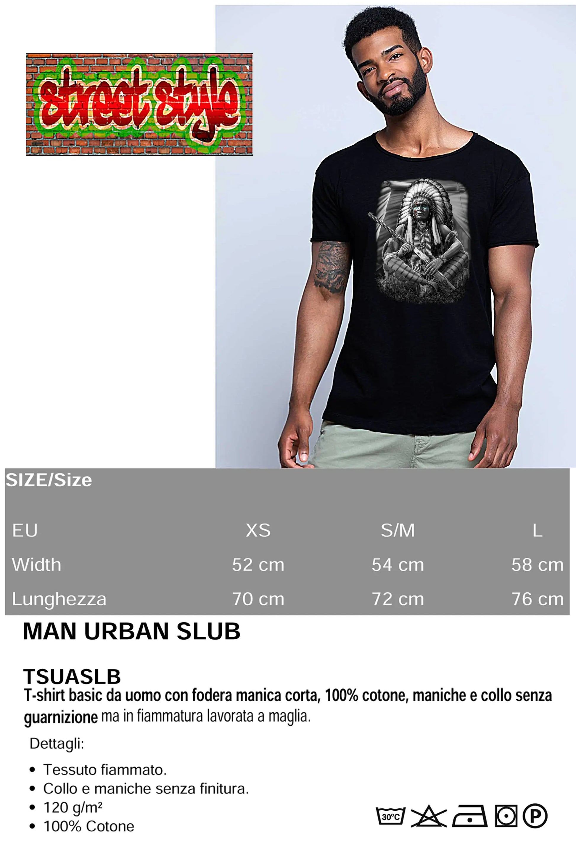 Tribe Tattoo Skull 9050-11 T-shirt Urban Slub Men Uomo 100% Cotone Fiammato JK STREET STYLE