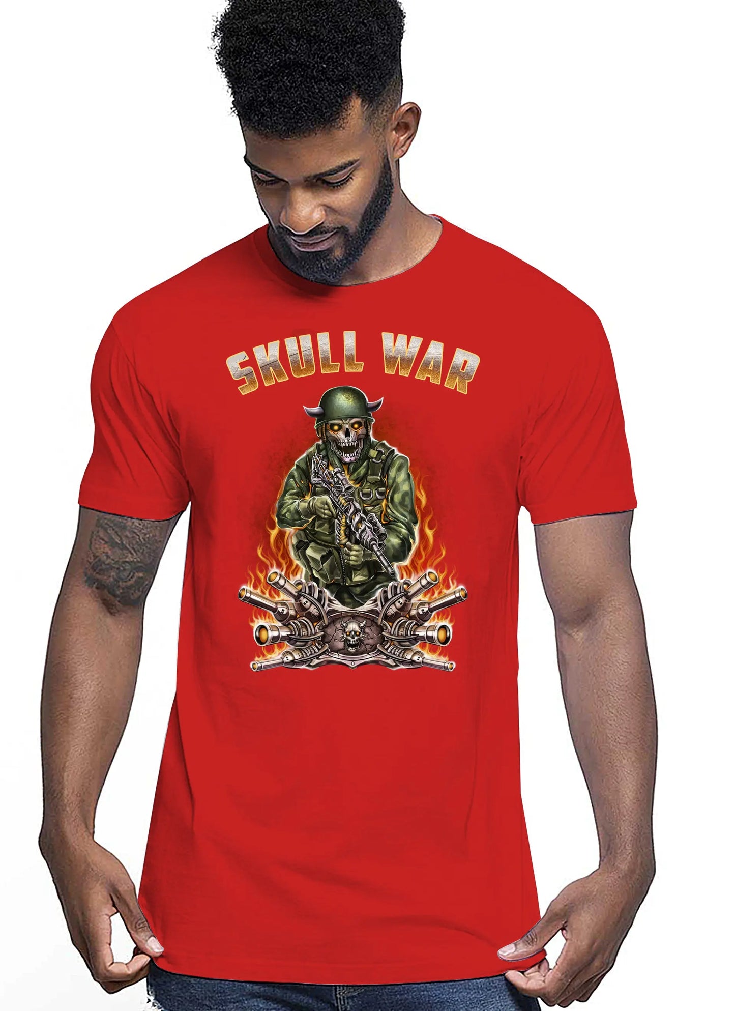 War Skull Tattoo 9053 T-shirt Urban Men Uomo 100% Cotone Pettinato JK STREET STYLE