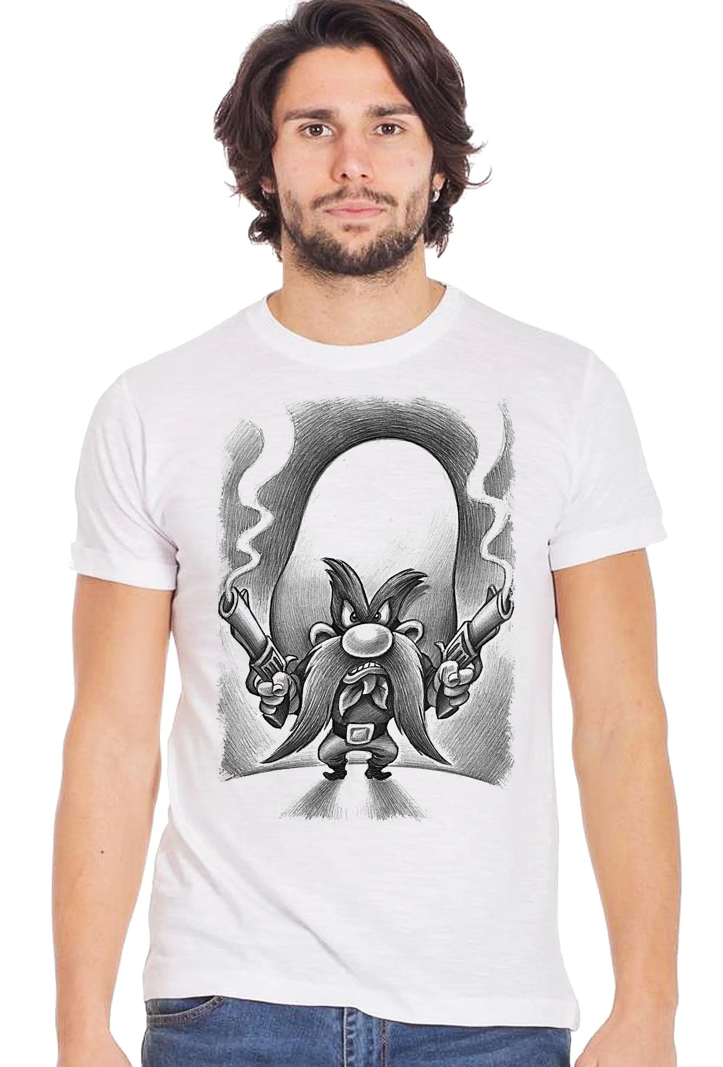 Yosemite Sam Pistoleros Fumetti Cartoons 2075-3-7 T-Shirt Urban Men Uomo 100% Cotone Fiammato BS STREET STYLE