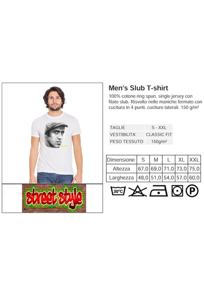 T-shirt uomo bianca in cotone fiammato, stampa artistica frontale stile streetwear urban.