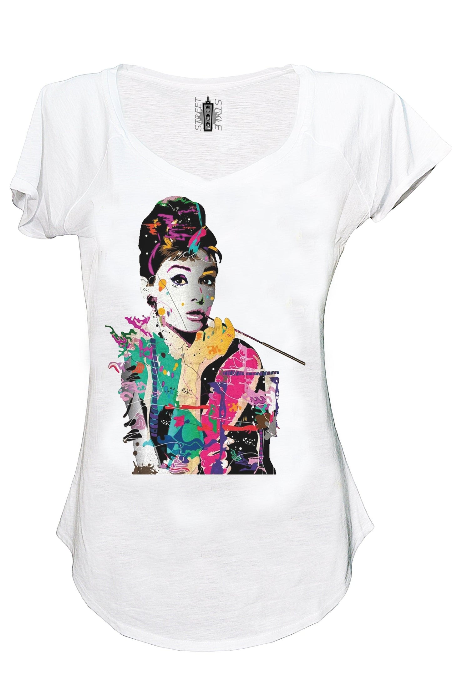 Audrey Hepburn Attrice Cinema Soggetto Stilizzato 18-15  Urban Slub Lady Donna Cotone 100% Fiammato JK STREET STYLE