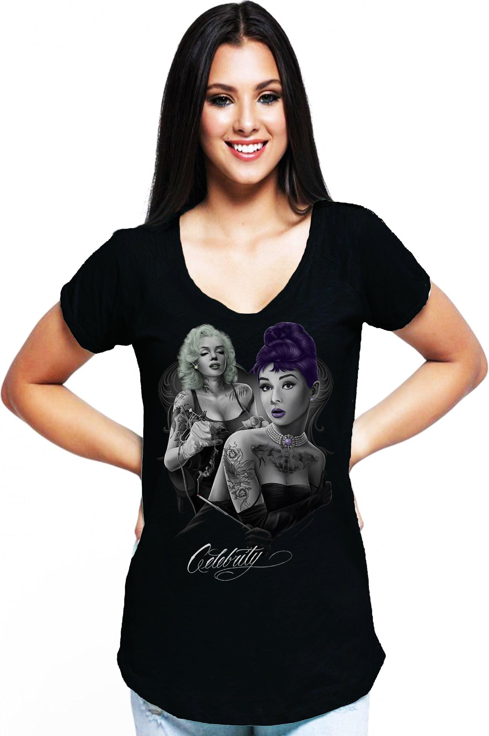 Celebrity Marilyn Monroe Audrey Hepburn Moda tattoo 9050-26 Urban Slub Lady Donna Cotone 100% Fiammato JK STREET STYLE