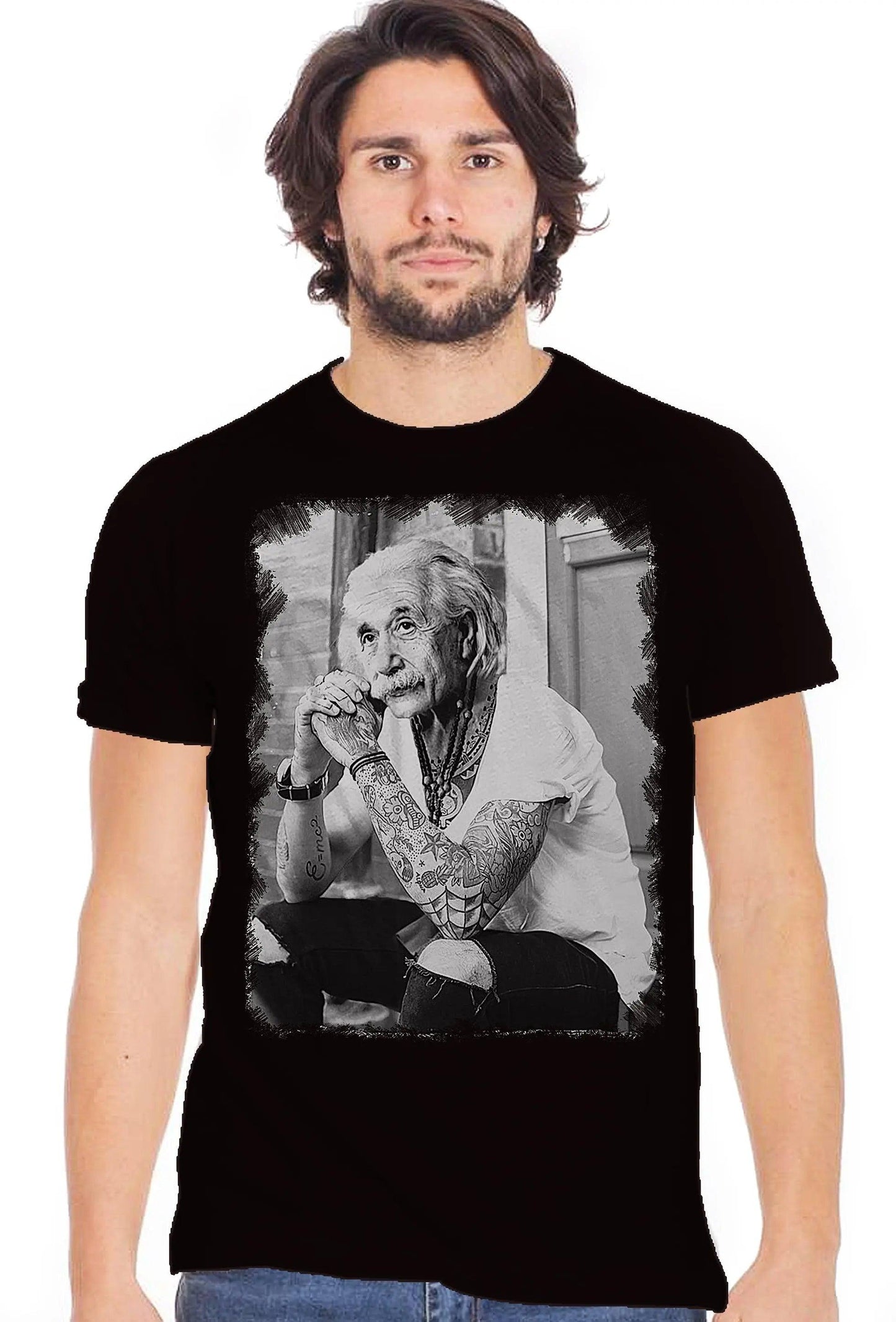 Genius Albert Einstein Tatuato Color & Grey 18-84 T-Shirt Urban Men Uomo 100% Cotone Fiammato BS STREET STYLE