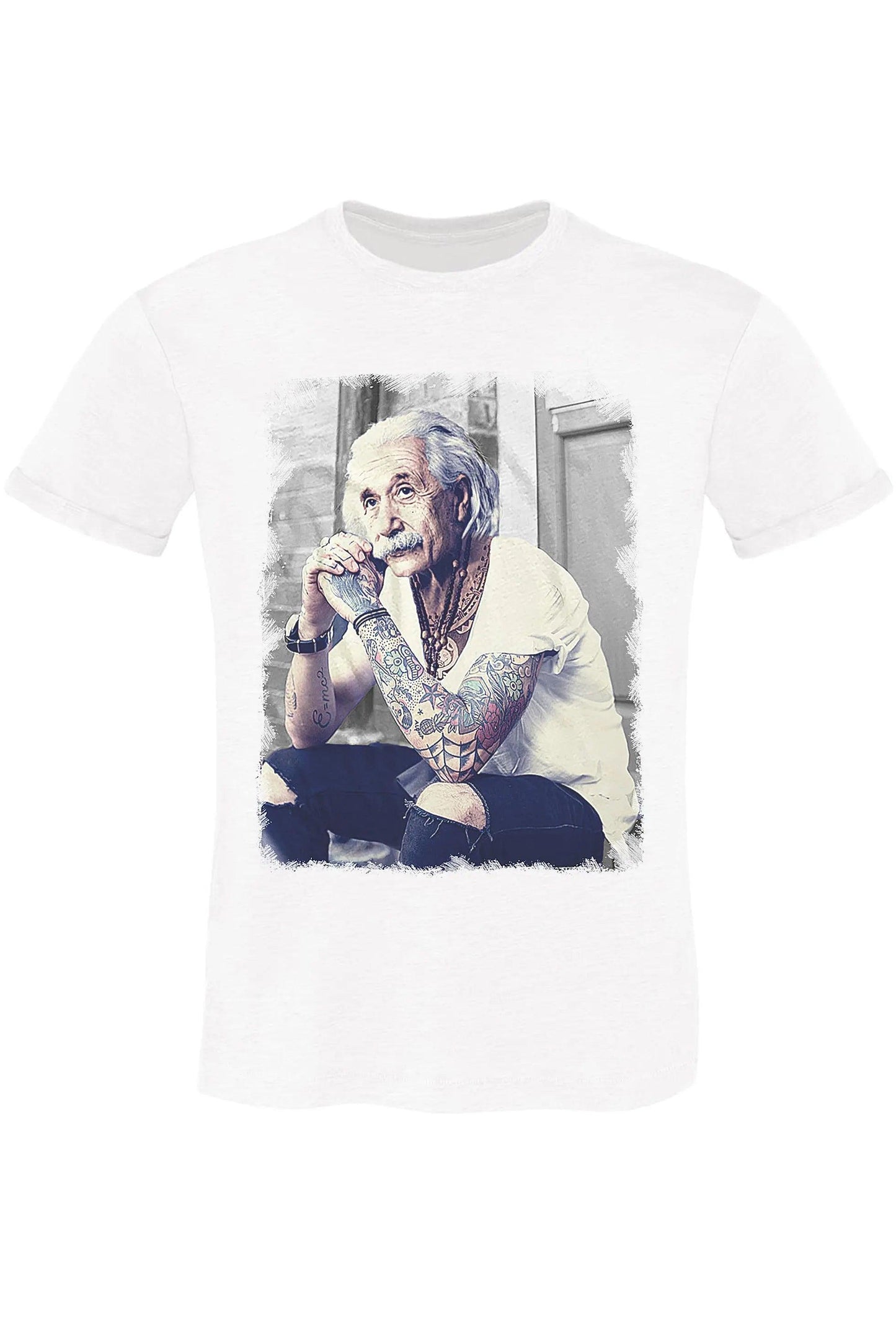 Genius Albert Einstein Tatuato Color & Grey 18-84 T-Shirt Urban Men Uomo 100% Cotone Fiammato BS STREET STYLE