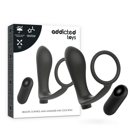 ADDICTED TOYS - ANELLO PER PENE CON TELECOMANDO PLUG ANALE NERO RICARICABILE-0
