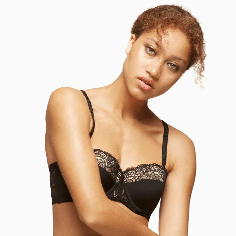 Longline Strapless Padded Lace Bra Escape Black | Blush Lingerie - STREET STYLE