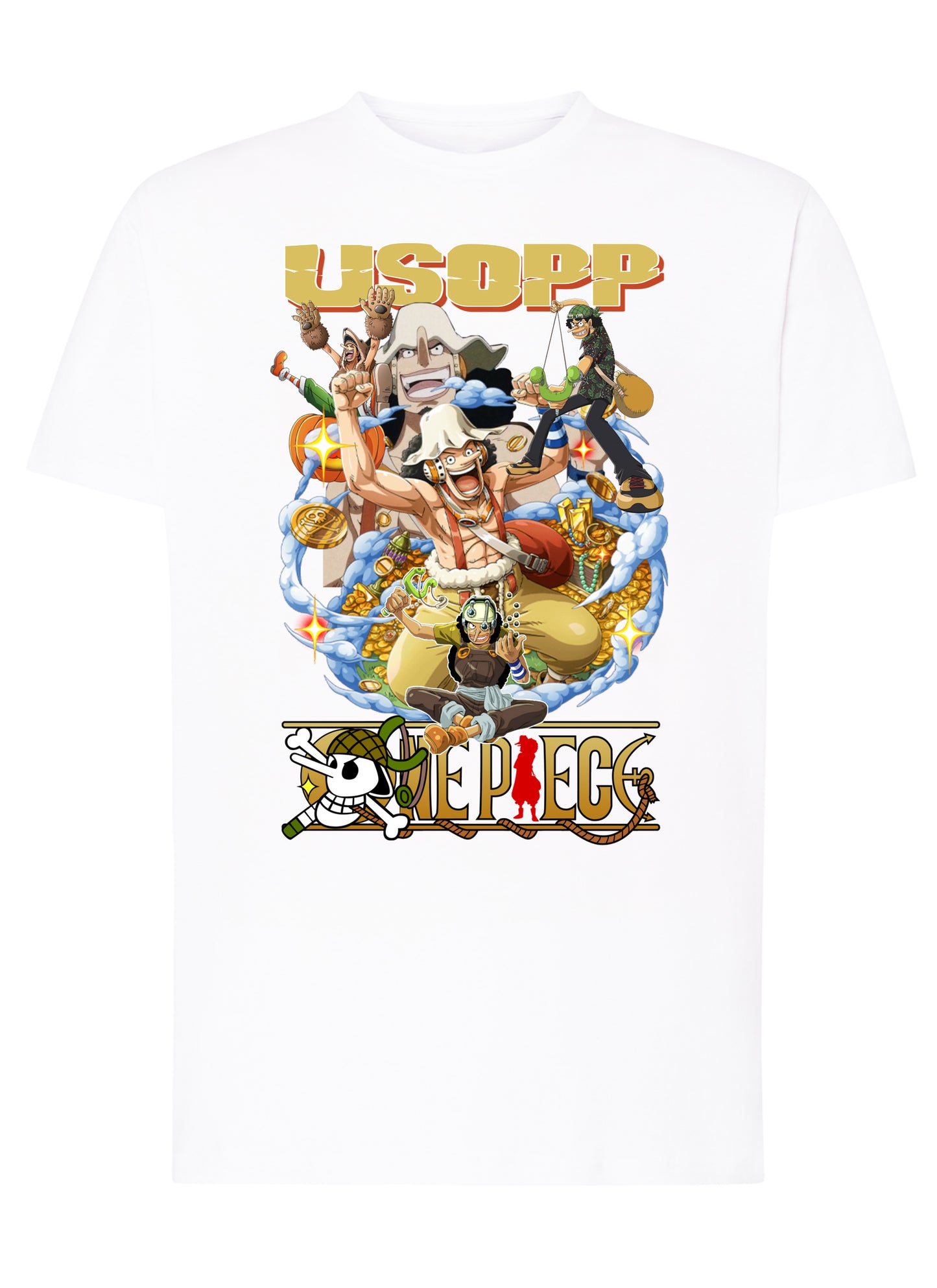 Of One Piece Usopp Manga Anime Fumetti 6018-69 T-shirt Urban Men Uomo 100% Cotone Pettinato JK