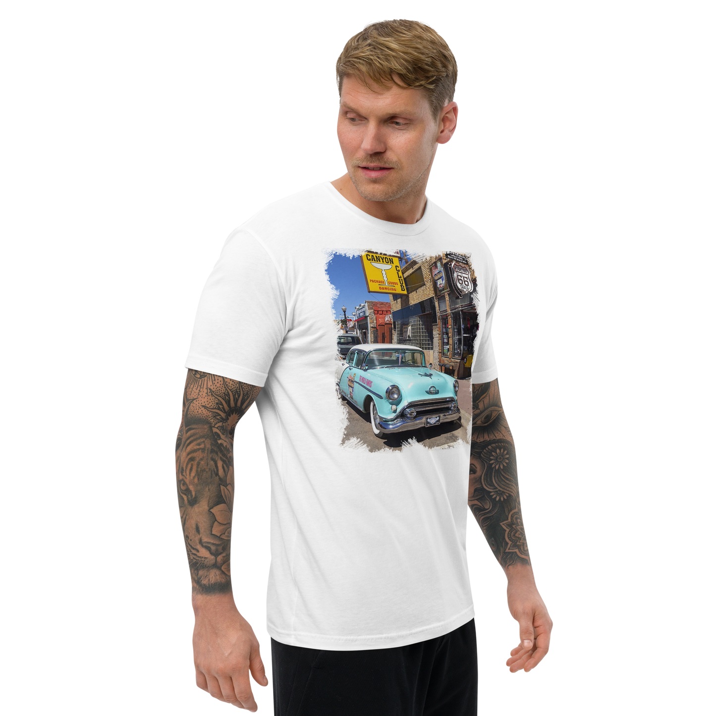 T-shirt Vintage Route 66 con Auto d'Epoca Americana