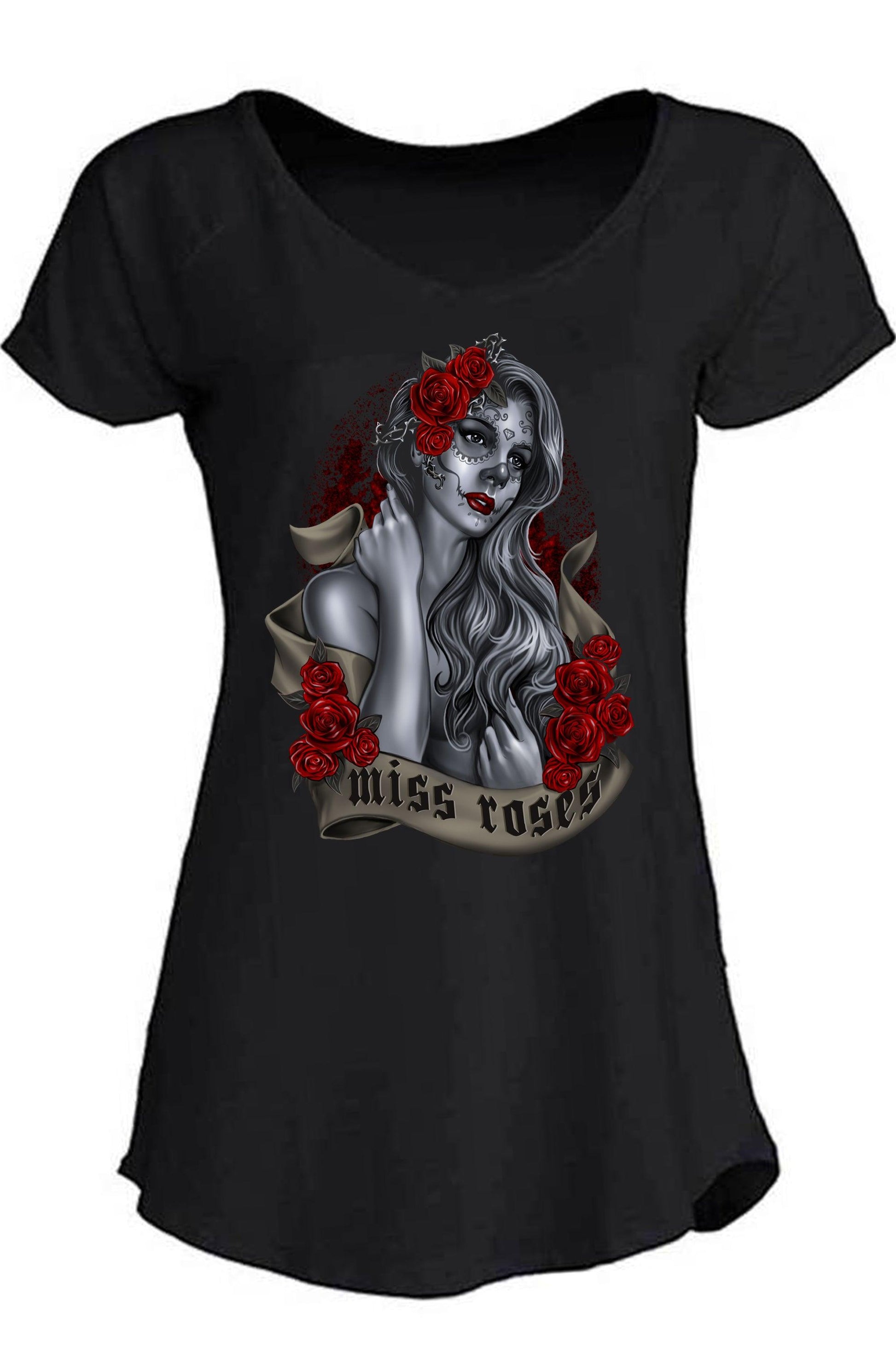 Miss Roses Tattoo Skull 9061 Urban Slub Lady Donna Cotone 100% Fiammato JK STREET STYLE