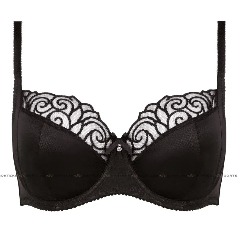 Sheer Embroidery Plus Size Bra Gorteks Onyx - STREET STYLE
