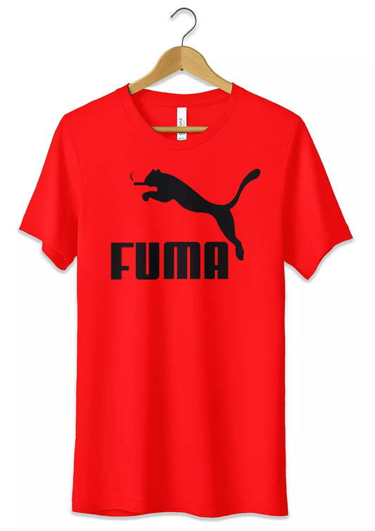 T-Shirt Divertente Fuma Maglietta Logo Fake Puma Ironico-0
