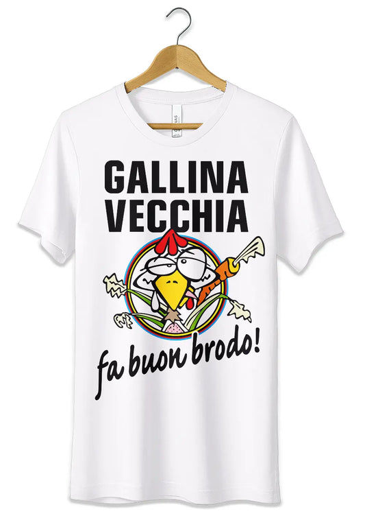 T-Shirt Maglietta Gallina Vecchia Fa Buon Brodo Divertente-0