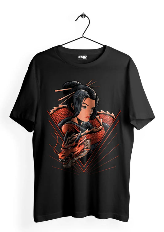 T-Shirt Maglietta Geisha Dragone Giapponese Urban Style-0