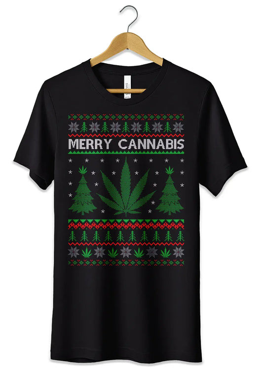 T-Shirt Maglietta Natalizia Merry Cannabis Natale-0