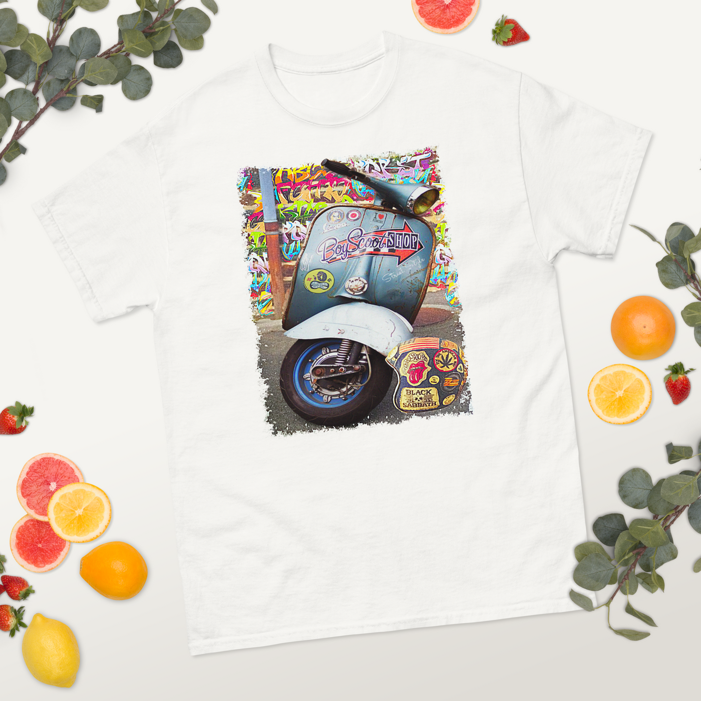 T-shirt Uomo Stampa Scooter Vintage Stile Graffiti Urbano 11011-VES