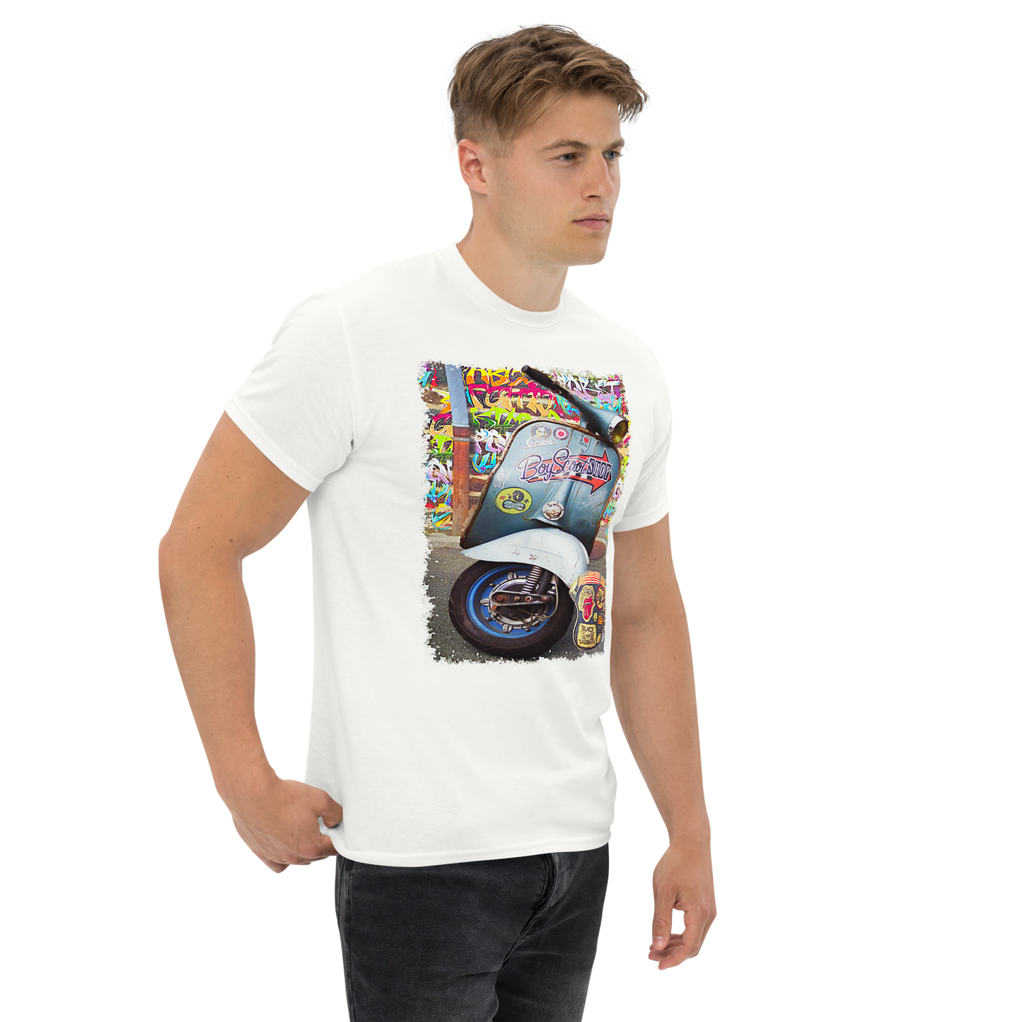 T-shirt Uomo Stampa Scooter Vintage Stile Graffiti Urbano 11011-VES