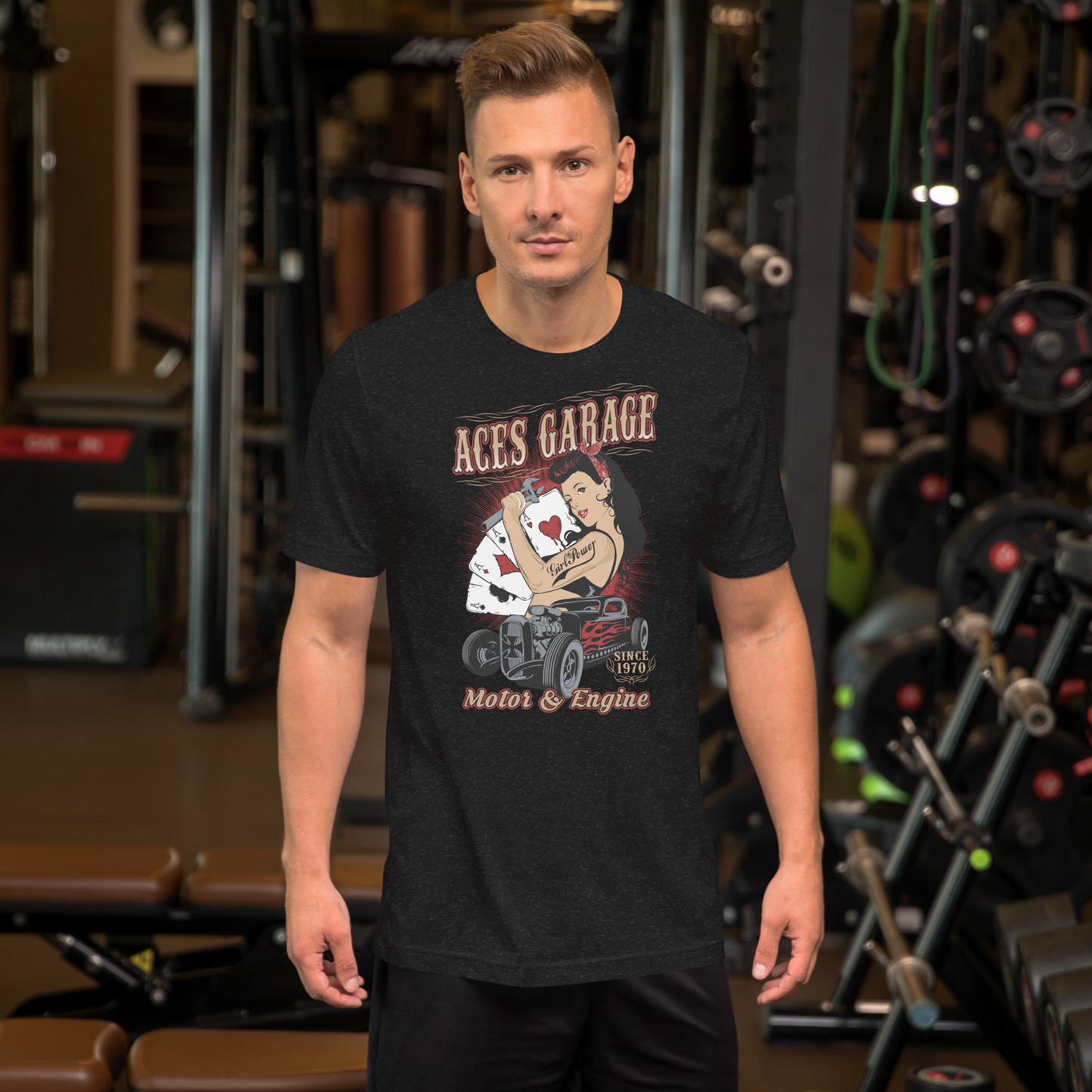 T-shirt Uomo Aces Garage Hot Rod Pin-Up Stile Vintage 10157 Aces garage