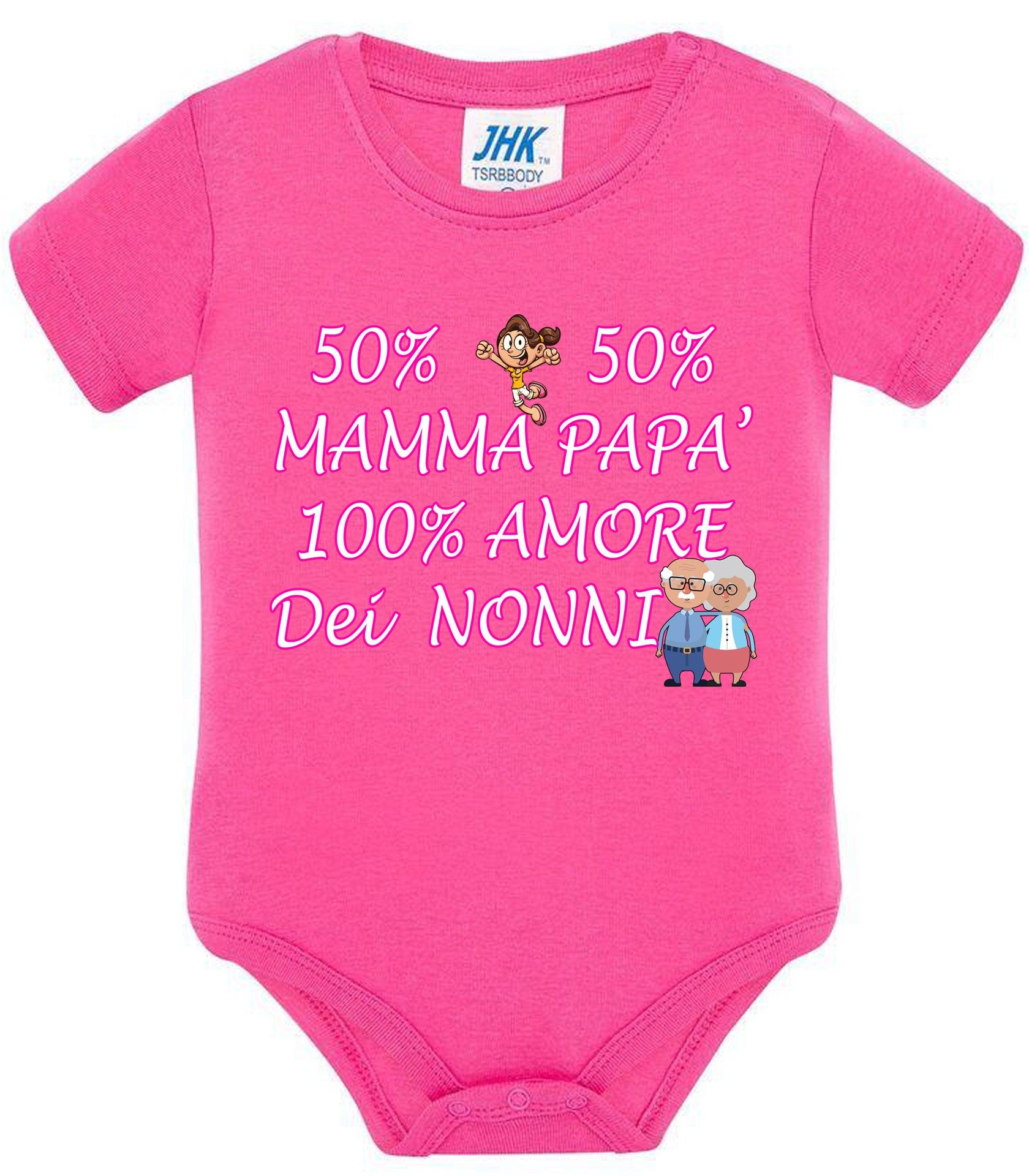 50% mamma 50% papà 100% amore dei nonni Body da bambino/a a maniche corte 100% cotone JHK STREET STYLE PRINT