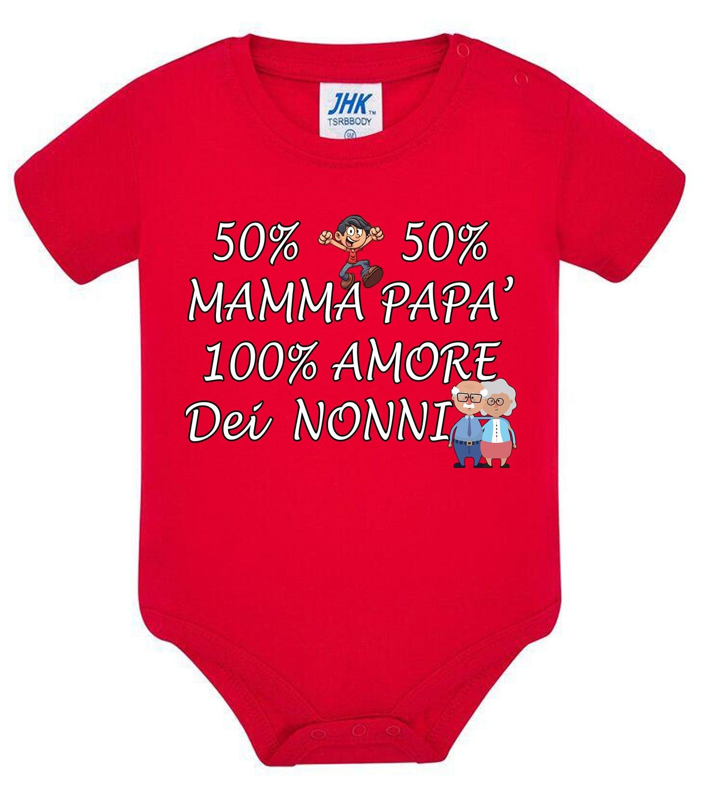 50% mamma 50% papà 100% amore dei nonni Body da bambino/a a maniche corte 100% cotone JHK STREET STYLE PRINT