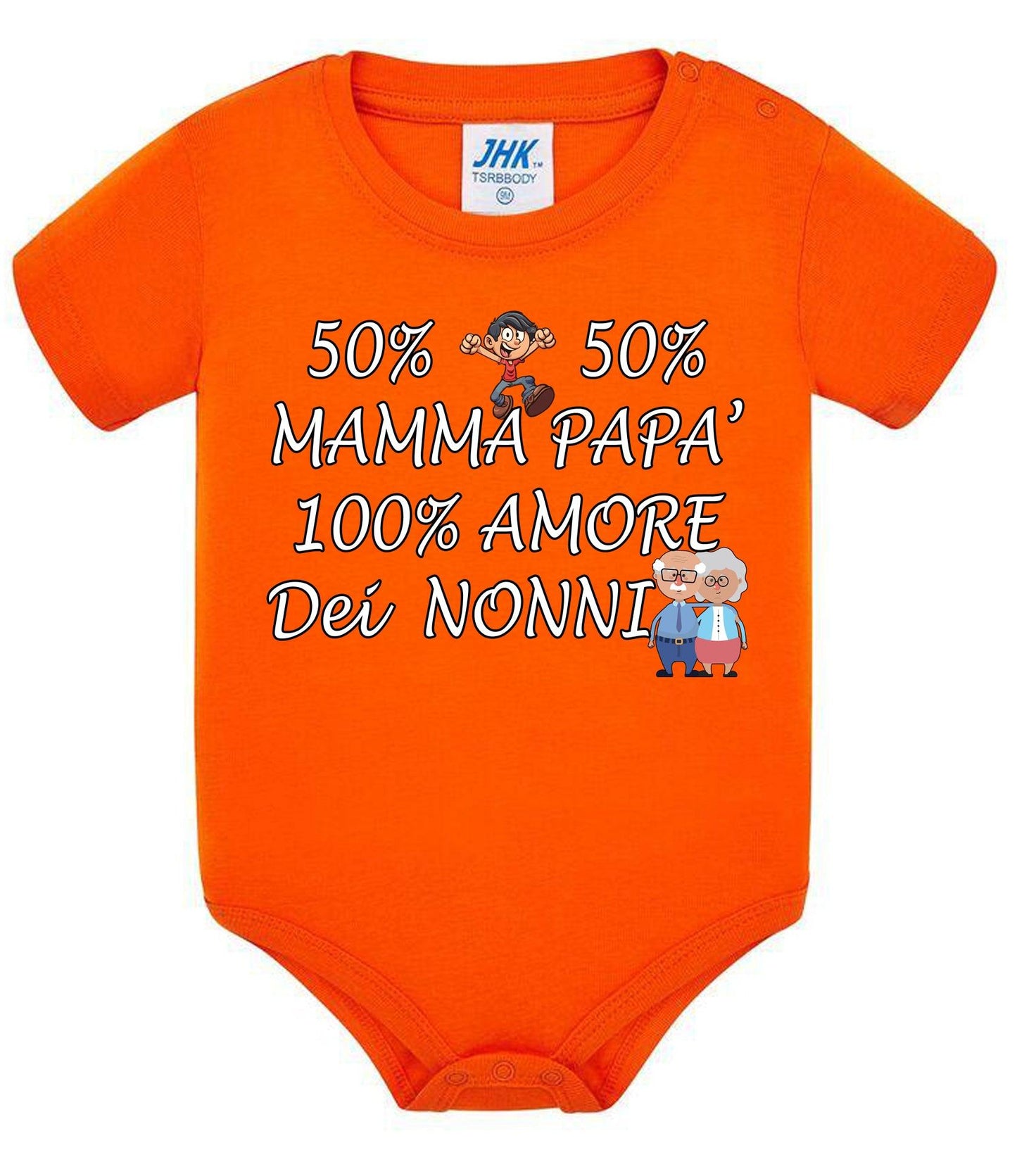 50% mamma 50% papà 100% amore dei nonni Body da bambino/a a maniche corte 100% cotone JHK STREET STYLE PRINT