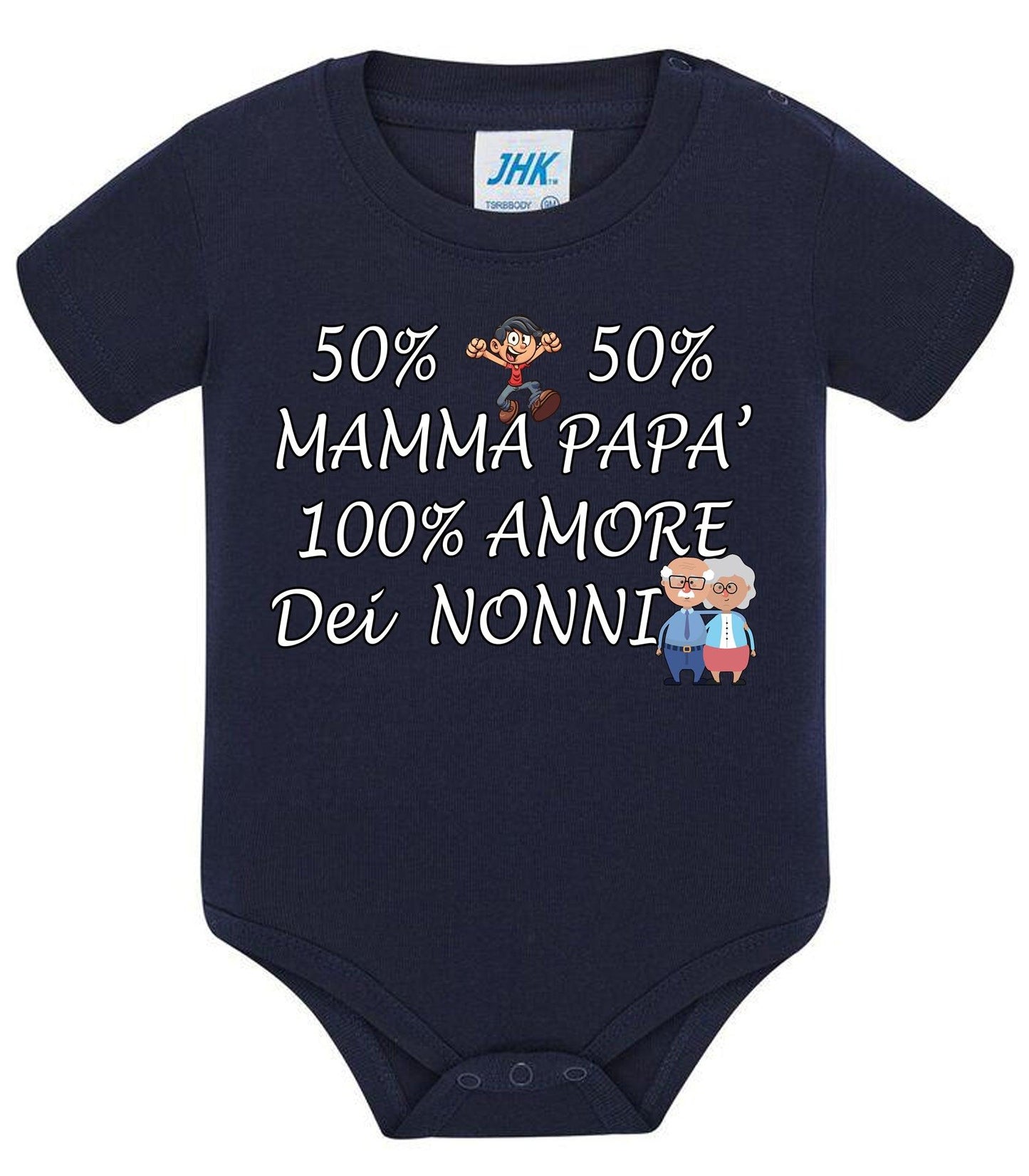 50% mamma 50% papà 100% amore dei nonni Body da bambino/a a maniche corte 100% cotone JHK STREET STYLE PRINT