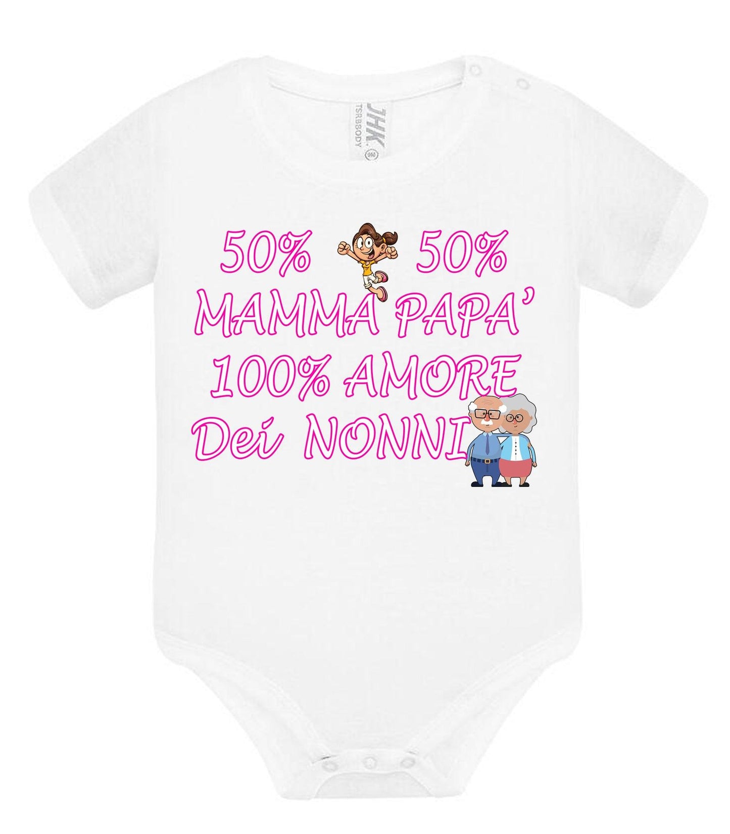 50% mamma 50% papà 100% amore dei nonni Body da bambino/a a maniche corte 100% cotone JHK STREET STYLE PRINT