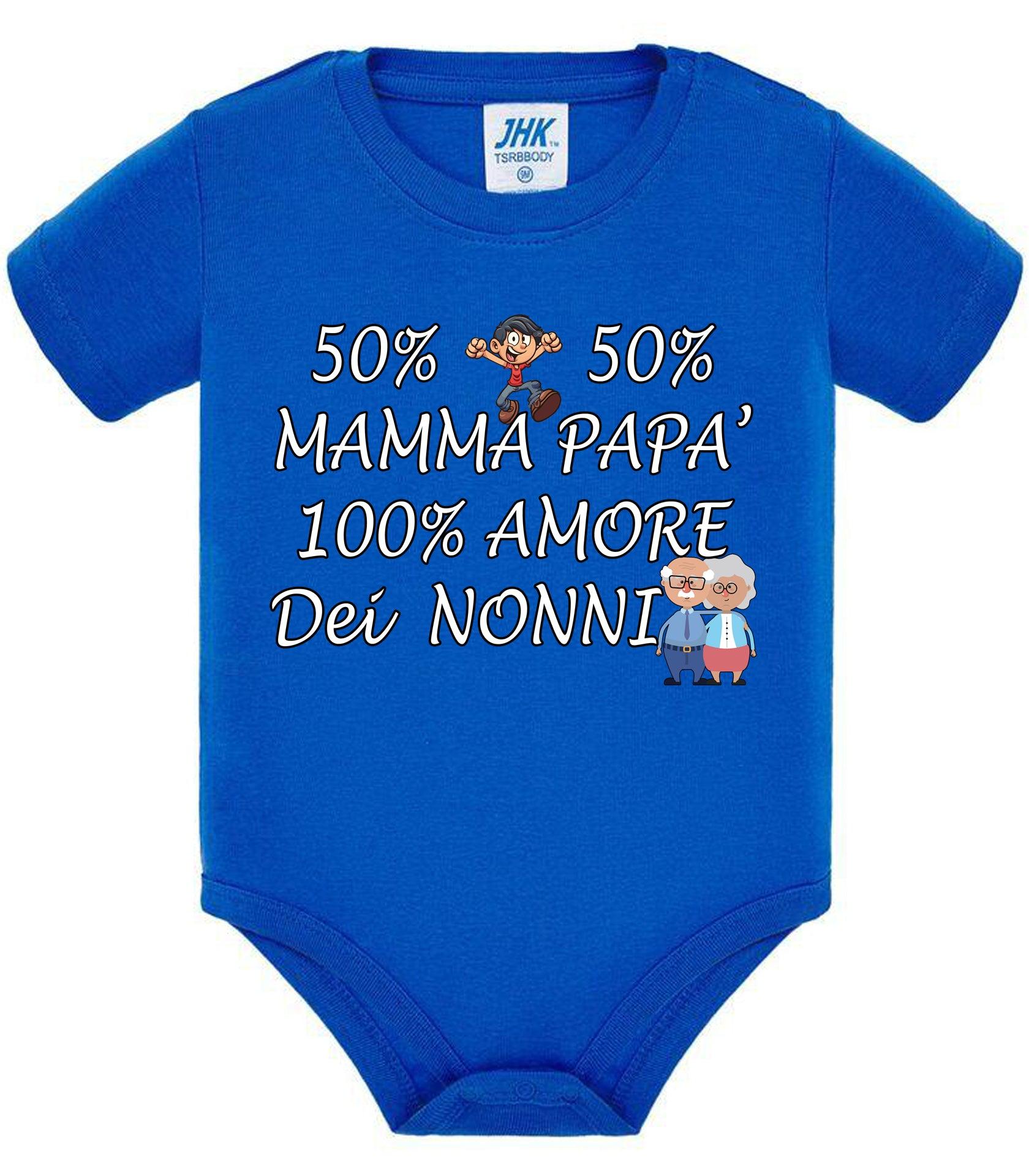 50% mamma 50% papà 100% amore dei nonni Body da bambino/a a maniche corte 100% cotone JHK STREET STYLE PRINT