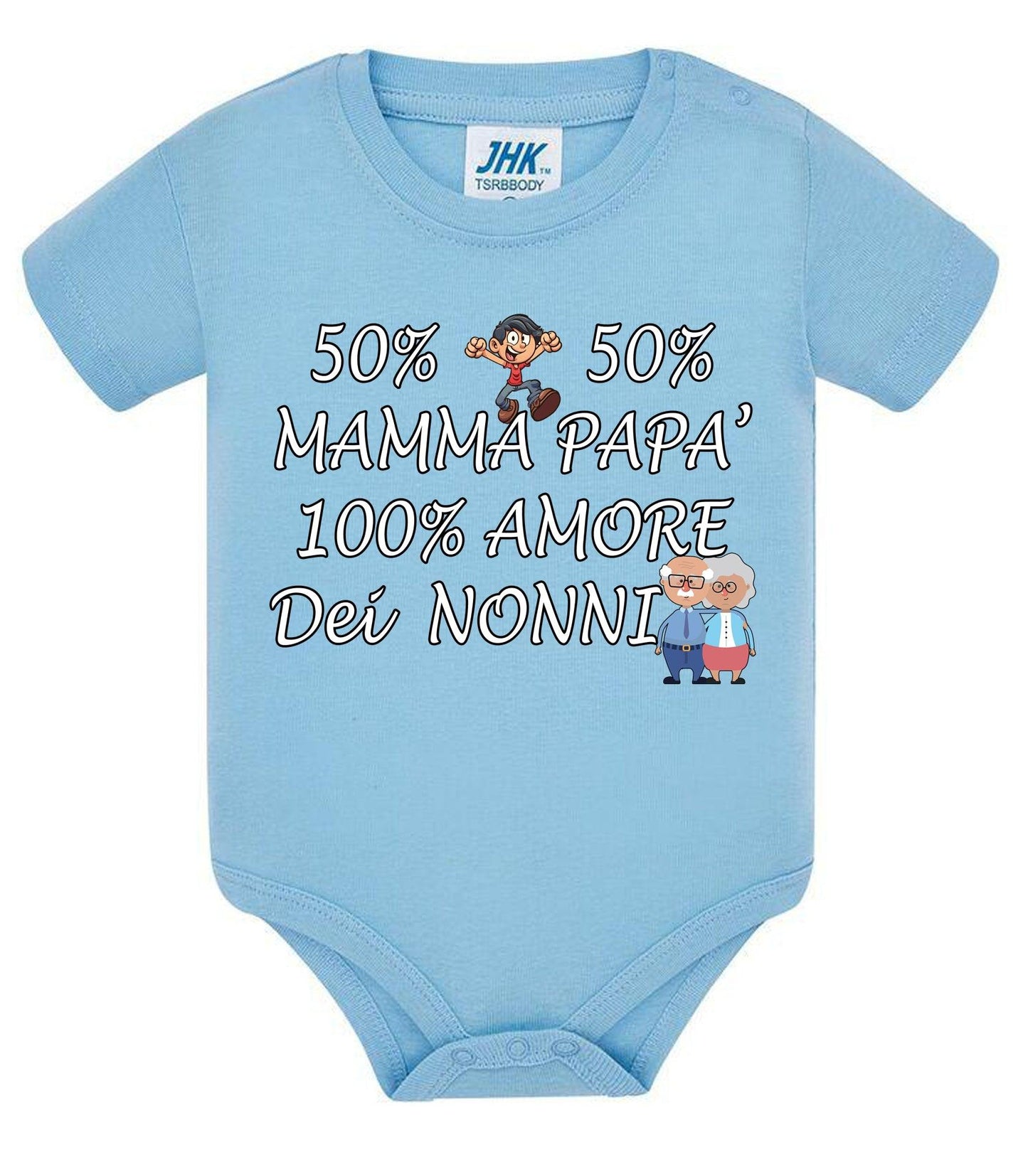 50% mamma 50% papà 100% amore dei nonni Body da bambino/a a maniche corte 100% cotone JHK STREET STYLE PRINT