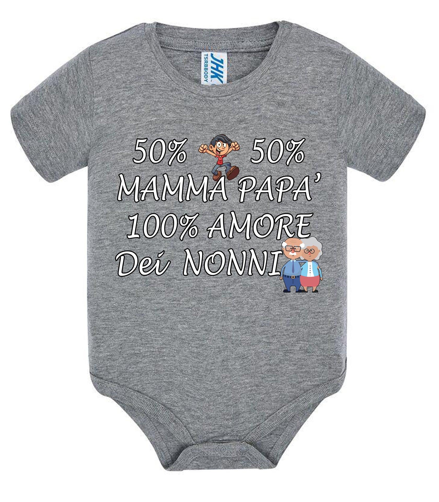 50% mamma 50% papà 100% amore dei nonni Body da bambino/a a maniche corte 100% cotone JHK STREET STYLE PRINT