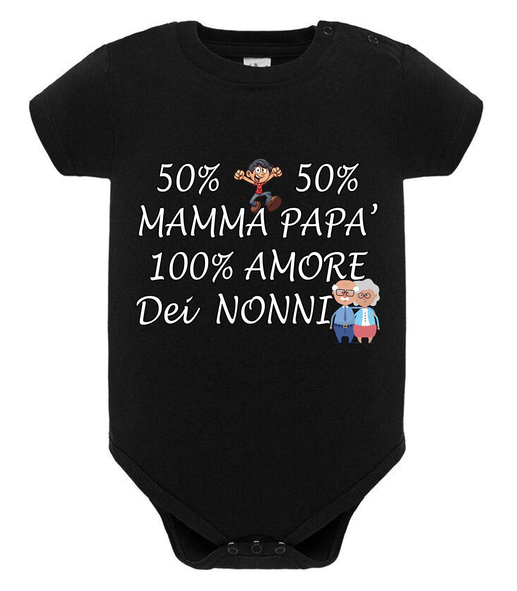 50% mamma 50% papà 100% amore dei nonni Body da bambino/a a maniche corte 100% cotone JHK STREET STYLE PRINT