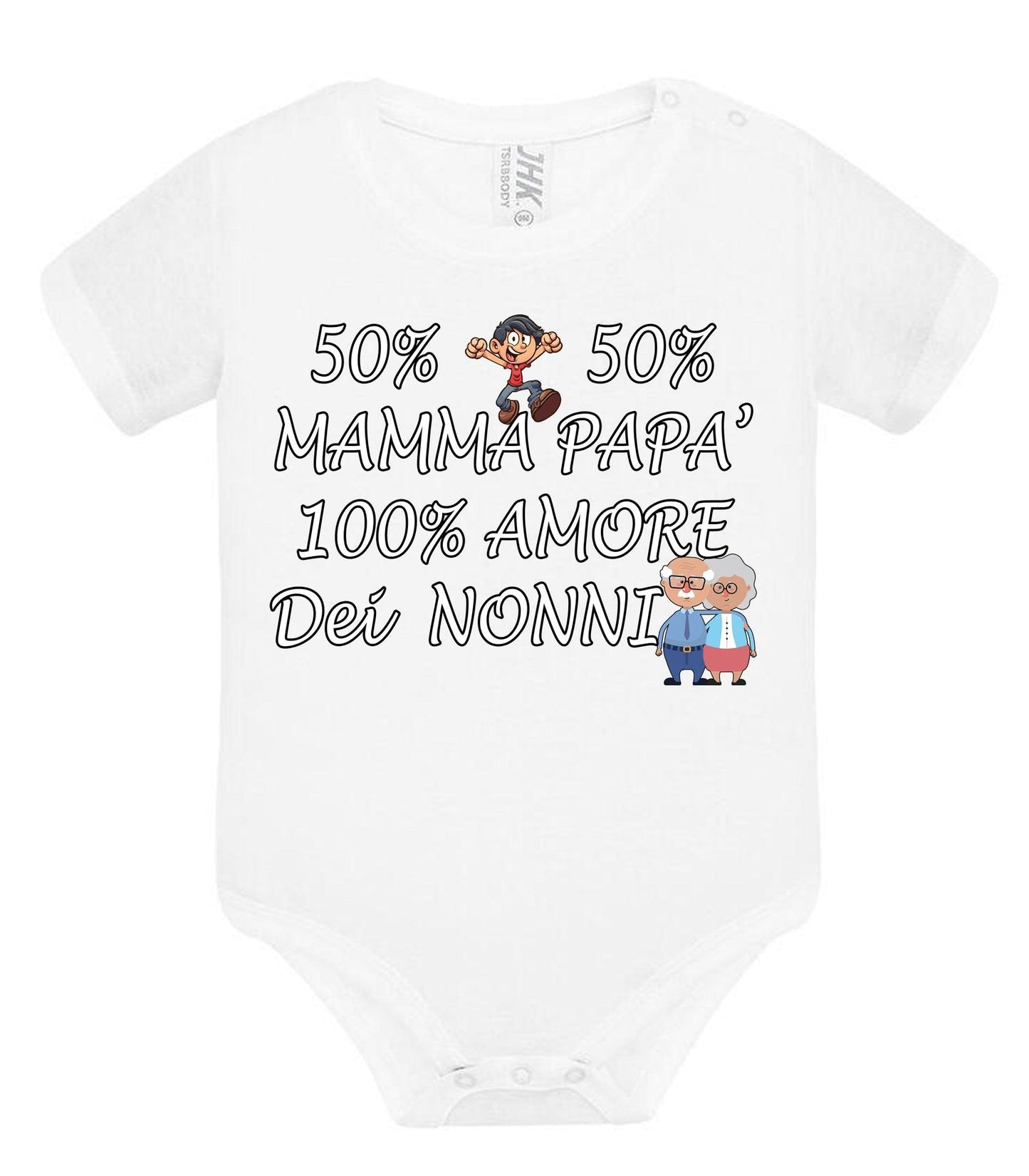 50% mamma 50% papà 100% amore dei nonni Body da bambino/a a maniche corte 100% cotone JHK STREET STYLE PRINT