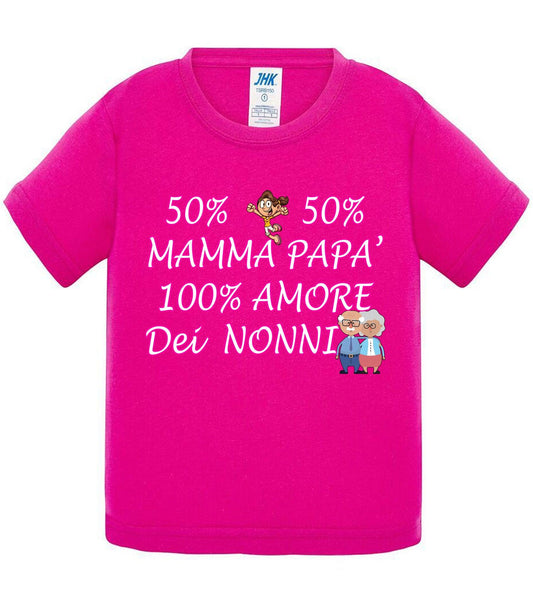 50% Mamma 50% Papà' Amore degli ZII - T-shirt per Bambino/a Mod. Baby & Kid Da 0 a 8 anni STREET STYLE