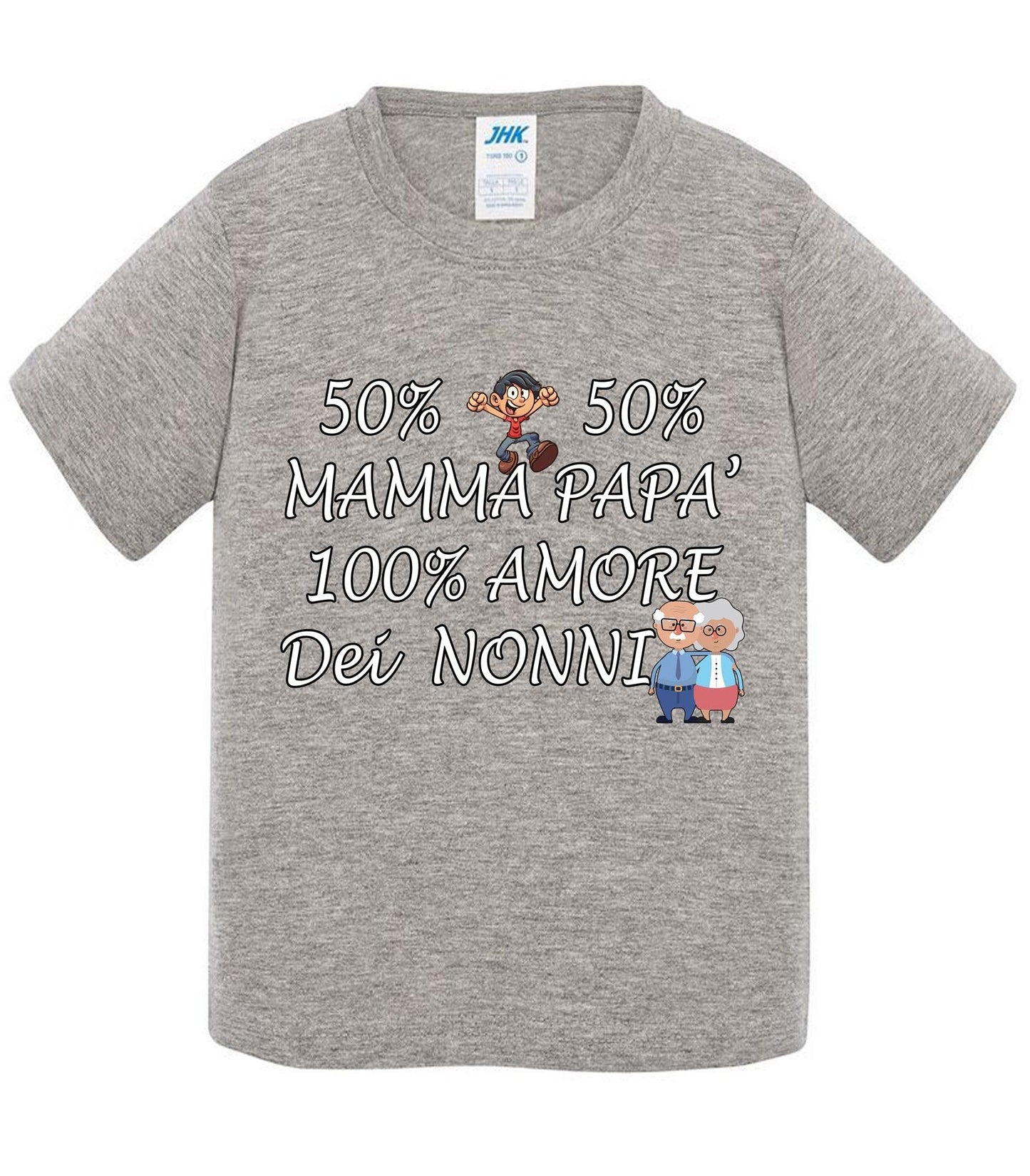 50% Mamma 50% Papà' Amore degli ZII - T-shirt per Bambino/a Mod. Baby & Kid Da 0 a 8 anni STREET STYLE