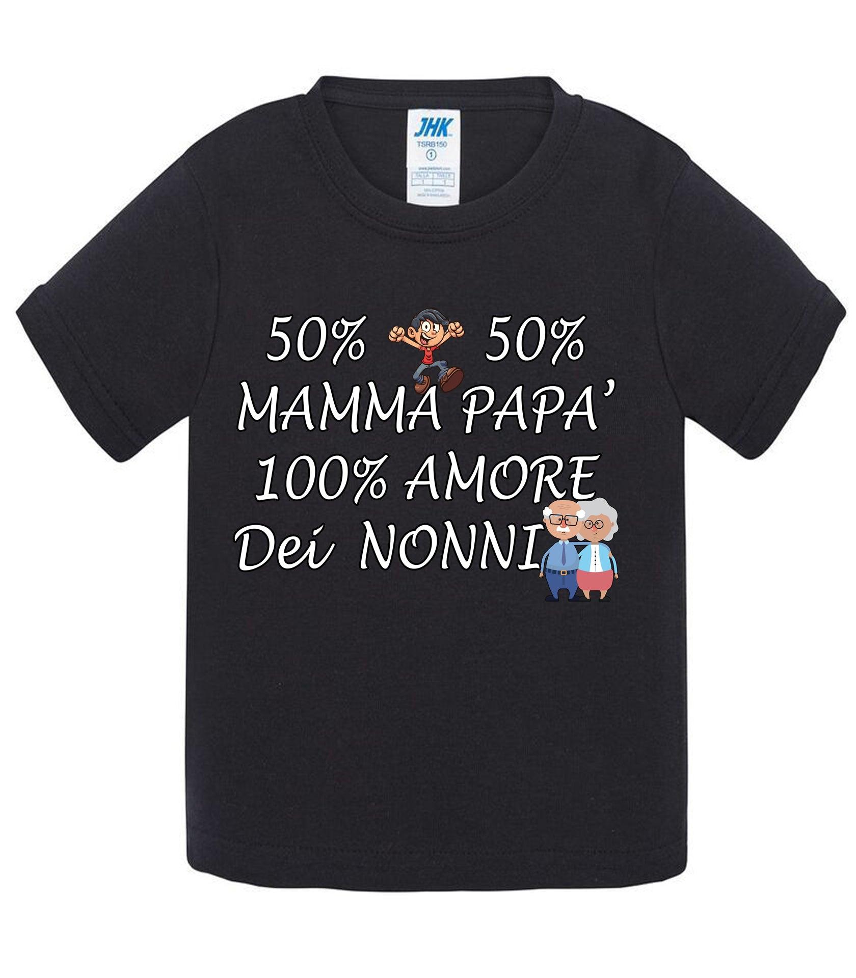 50% Mamma 50% Papà' Amore degli ZII - T-shirt per Bambino/a Mod. Baby & Kid Da 0 a 8 anni STREET STYLE